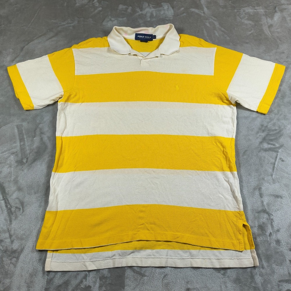 Polo Golf Ralph Lauren Polo Shirt Mens Large Yellow‎ Stripe Rugby performance